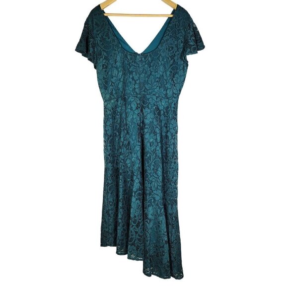 NWT Sam Edelman Women's Dark Green Asymmetrical Lace Short Sleeve Dress Size 12 - Picture 9 of 16